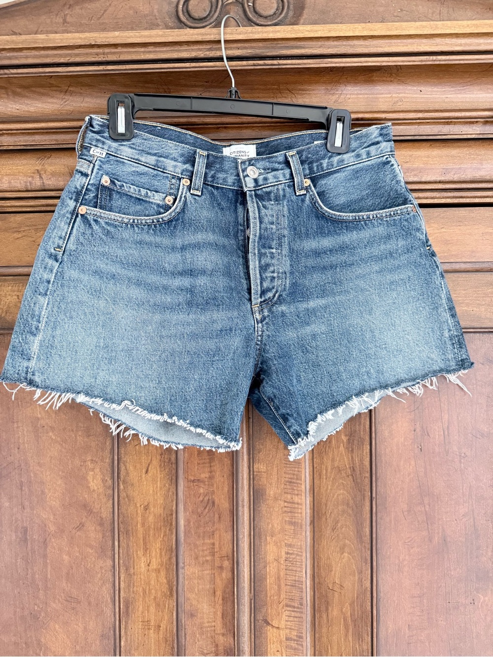Citizens Of Humanity Medium Blue Denim Frayed Hem Cutoff Shorts